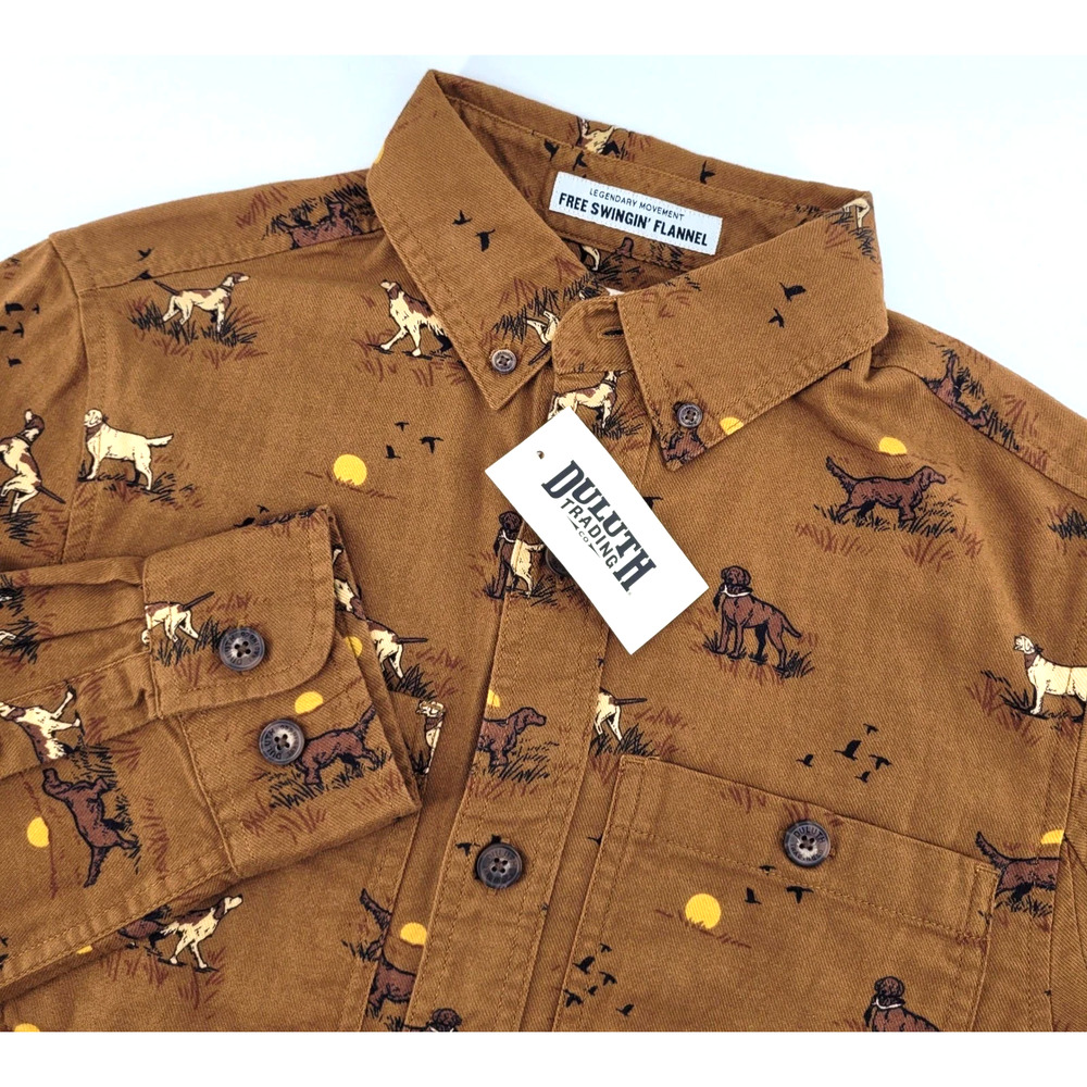 Duluth Trading Co. Free Swingin Men's XLGT Slim Flannel Shirt Hunting Dog NWT
